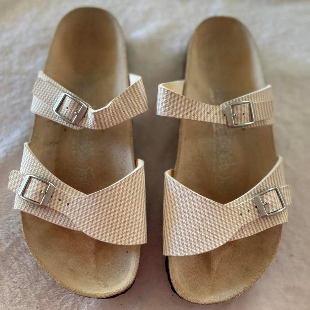 SIZE 9 - Birkenstock Women's Pink and Cream Sandals Two-Strap